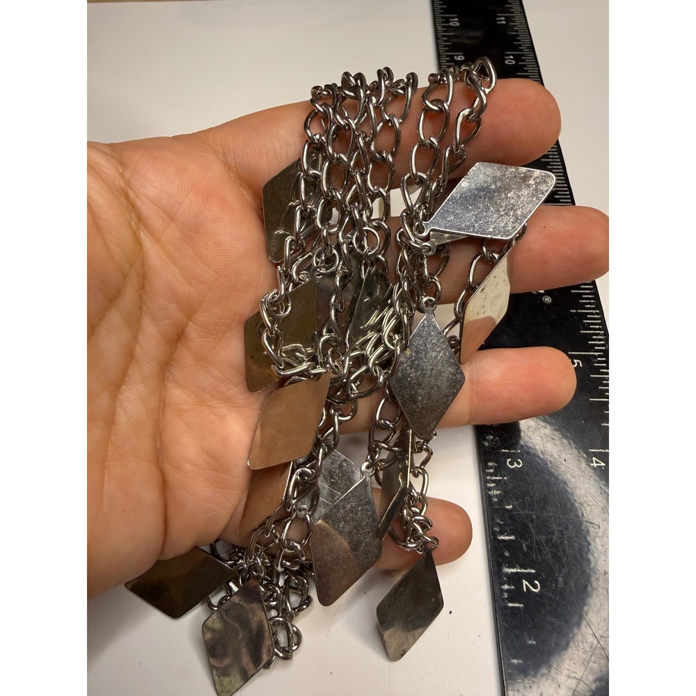 Silver Tone Multi Strand Chain Necklace Diamond Charms Y2K Punk Edgy Geometric